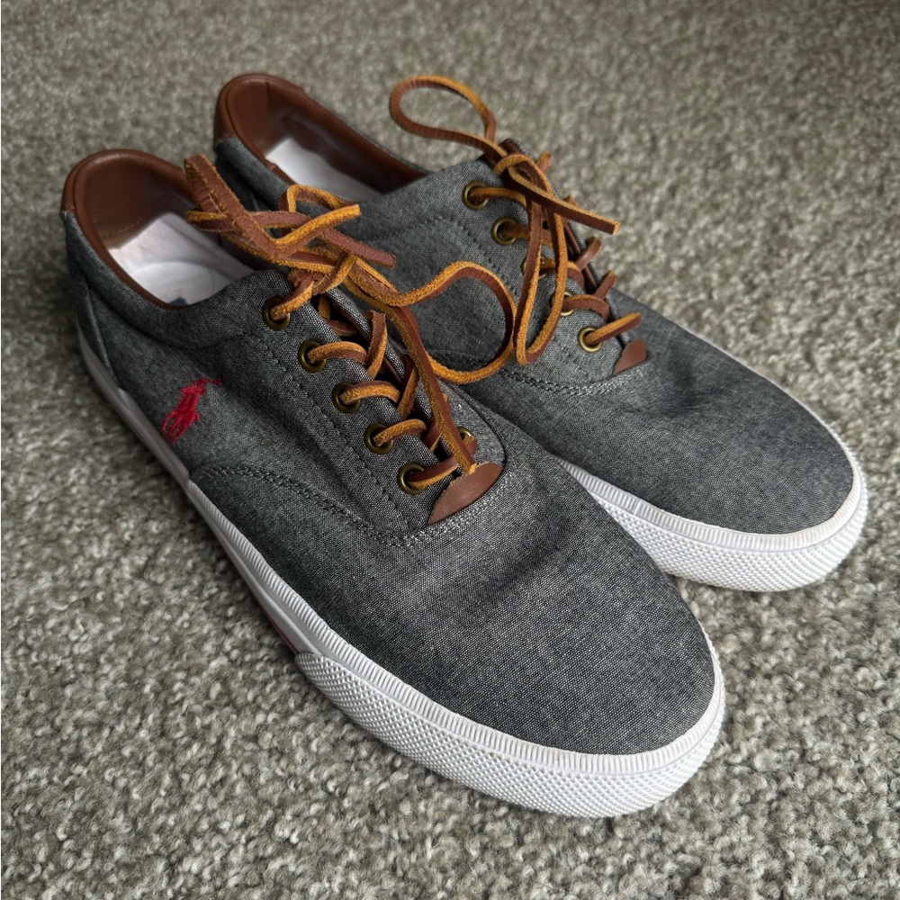 Polo Ralph Lauren Men's Vaughn Lace-Up Sneakers Shoes Grey Chambray Size 11